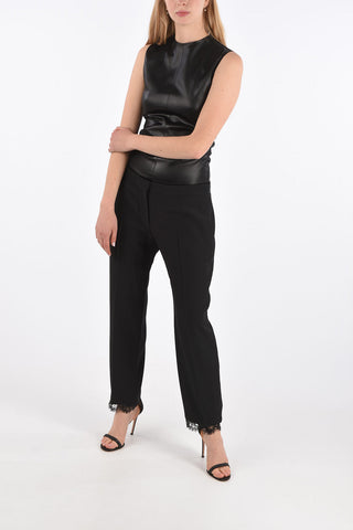 High Waist Pants with Lace Hem