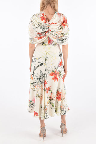Floral Draped Sleeve Dress