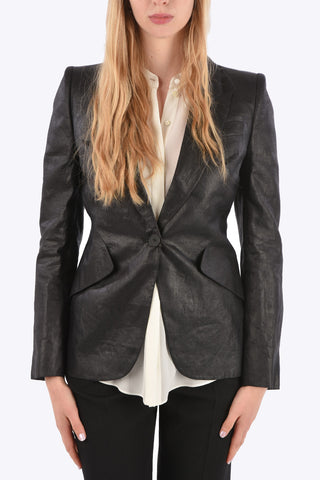 Coated Linen Peak Lapel Blazer