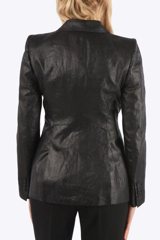 Coated Linen Peak Lapel Blazer