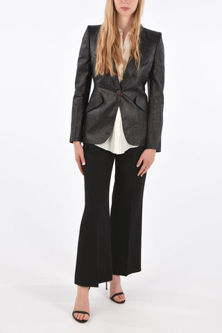 Coated Linen Peak Lapel Blazer