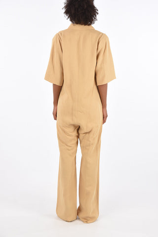 Jumpsuit 3 bottoni in misto lino con scollo a V