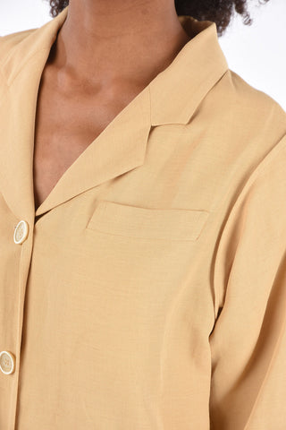 Jumpsuit 3 bottoni in misto lino con scollo a V