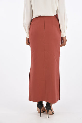 gonna a tubino maxi in misto lino con doppio spacco laterale