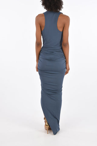 plunging neckline asymmetric bodycon dress