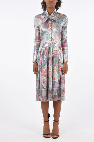 Tie neck lurex midi shirtdress