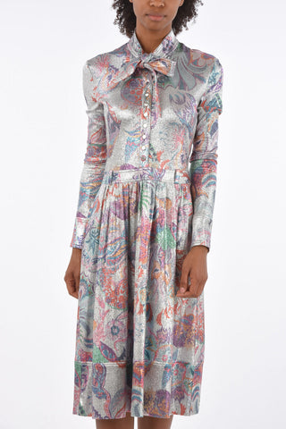 Tie neck lurex midi shirtdress