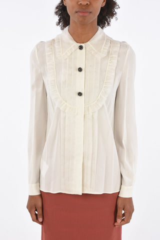 jewel button ruffle front shirt