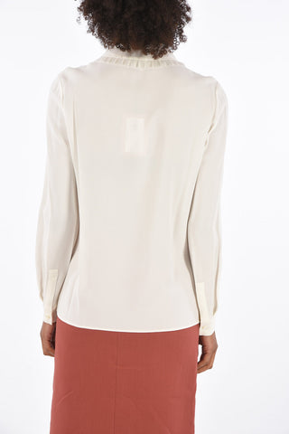 jewel button ruffle front shirt