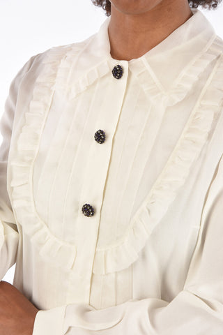jewel button ruffle front shirt