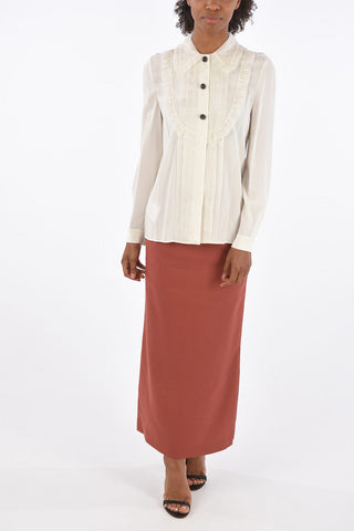 jewel button ruffle front shirt