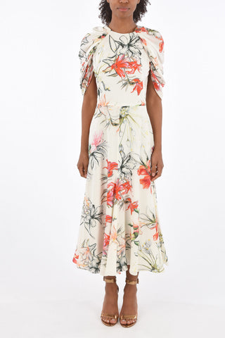 Floral Draped Sleeve Dress