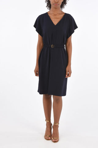 v-neck above knee ROZALIA dress with belt