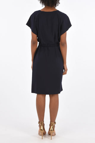 v-neck above knee ROZALIA dress with belt