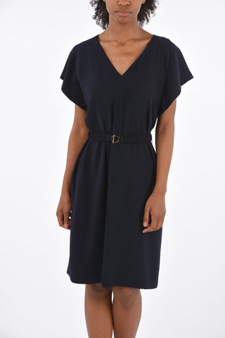 v-neck above knee ROZALIA dress with belt