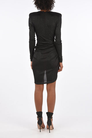 glitter plunging neckline mini bodycon dress