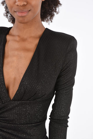 glitter plunging neckline mini bodycon dress