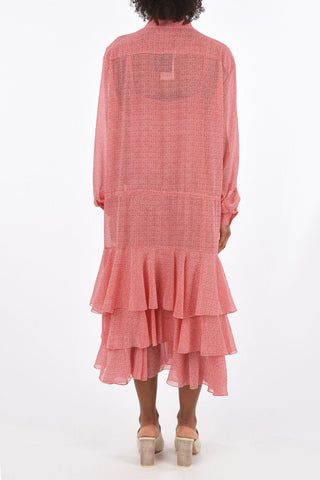 vestito midi pied-de-poule a balze con Sottoveste