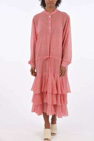 vestito midi pied-de-poule a balze con Sottoveste