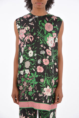 floral-print silk oversized top