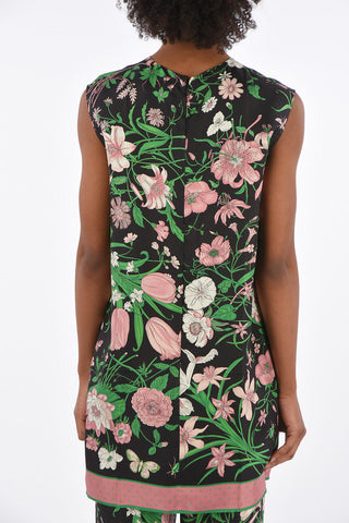 floral-print silk oversized top