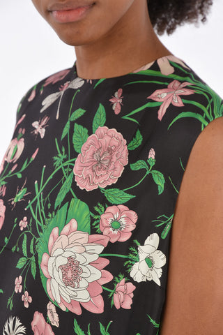 floral-print silk oversized top