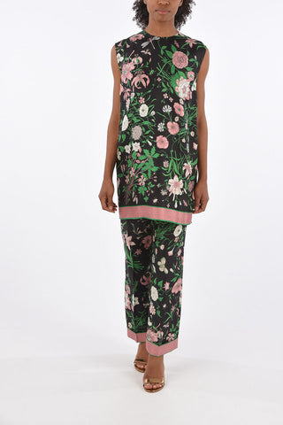floral-print silk oversized top