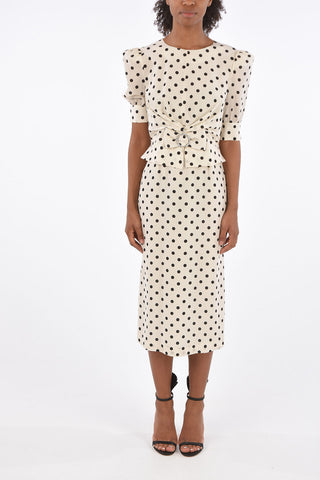 polka dot silk midi dress with Crystal Buckle