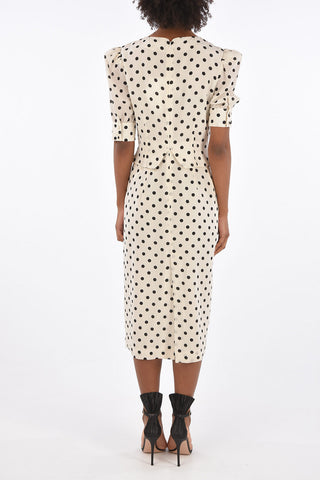 polka dot silk midi dress with Crystal Buckle