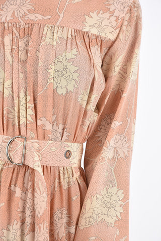 vestito stampa floreale in seta con cintura