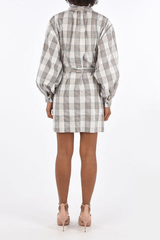 district check Long Lantern Sleeve AUBREE shirtdress with Belt
