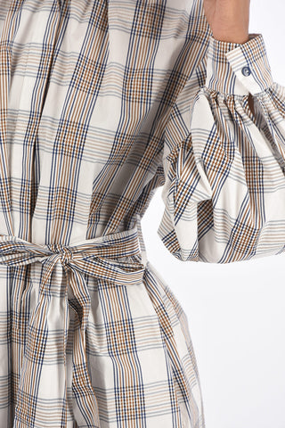 district check Long Lantern Sleeve AUBREE shirtdress with Belt