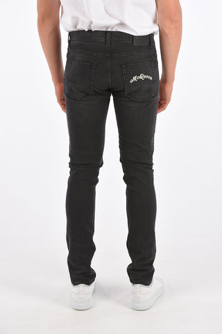 Jeans Skinny Fit con Ricamo Monogram 15 Cm
