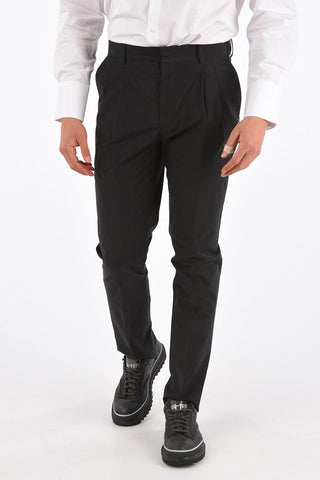 regular fit double pleat trousers