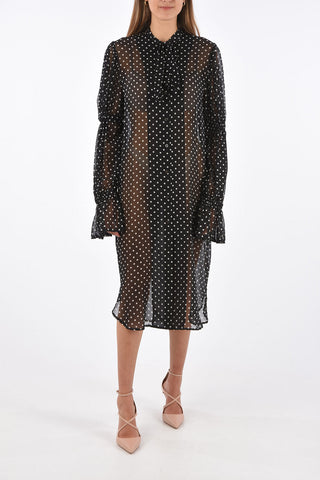 Polka Dot Silk DOVES Tie Neck Shirt-Dress