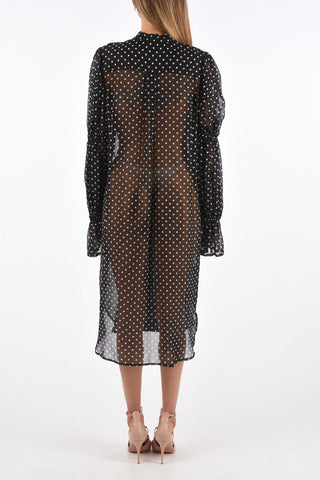Polka Dot Silk DOVES Tie Neck Shirt-Dress