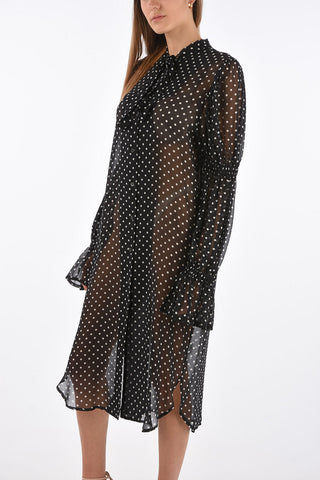 Polka Dot Silk DOVES Tie Neck Shirt-Dress