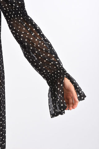 Polka Dot Silk DOVES Tie Neck Shirt-Dress