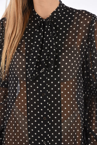 Polka Dot Silk DOVES Tie Neck Shirt-Dress