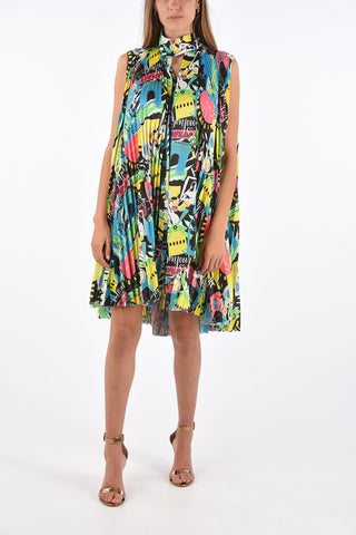 Printed Accordion Tie Neck Shirt-Dress