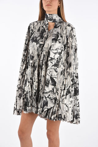 Unstructured Accordion Tie Neck Shirt-Dress