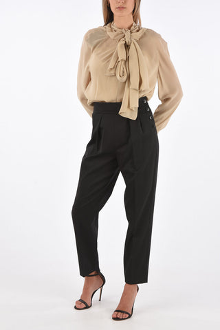 Pantaloni a Vita Alta con Doppia Pince 
