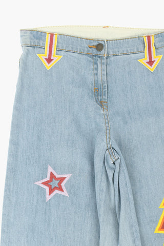 Embroidered Wide Leg Jeans