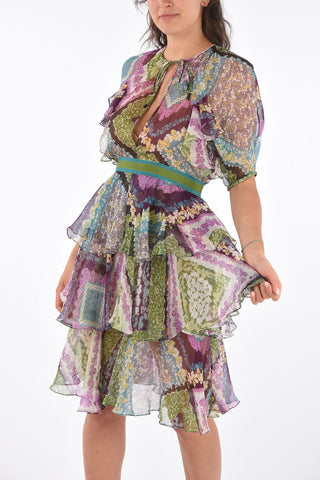 Seidenkleid mit Volants und Gürtel