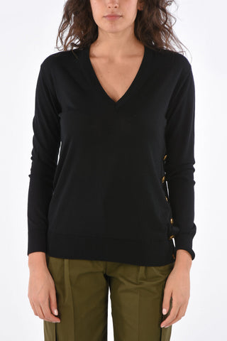 Maglia Collo a V con Bottoni Gioiello