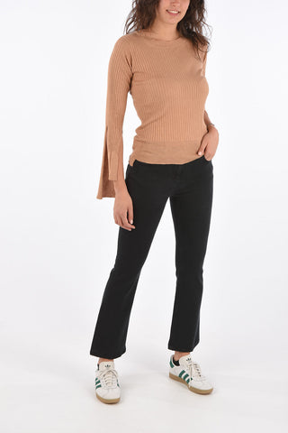 Ribbed Crewneck Sweater with Asymmetrical Sleeve