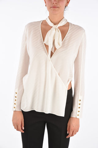 Monogram Silk Top with Tie Neck