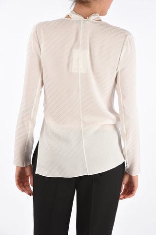 Monogram Silk Top with Tie Neck