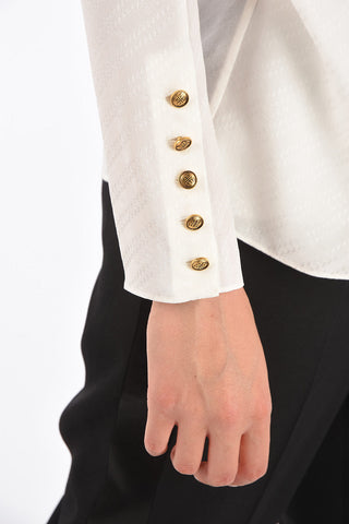 Monogram Silk Top with Tie Neck