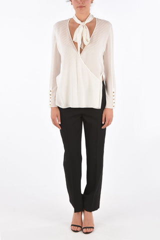 Monogram Silk Top with Tie Neck